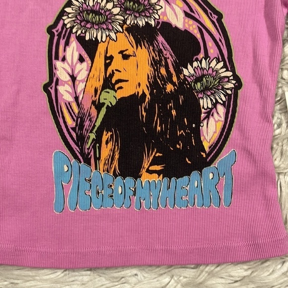 NWT Daydreamer Janis Joplin Piece Of My Heart Baby Tee Pink Retro Boho - Picture 5 of 9